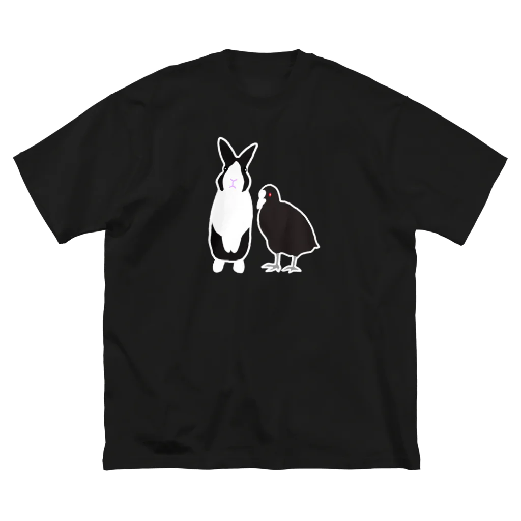 黒白部のダッチうさぎ(立)とオオバン ビッグシルエットTシャツ