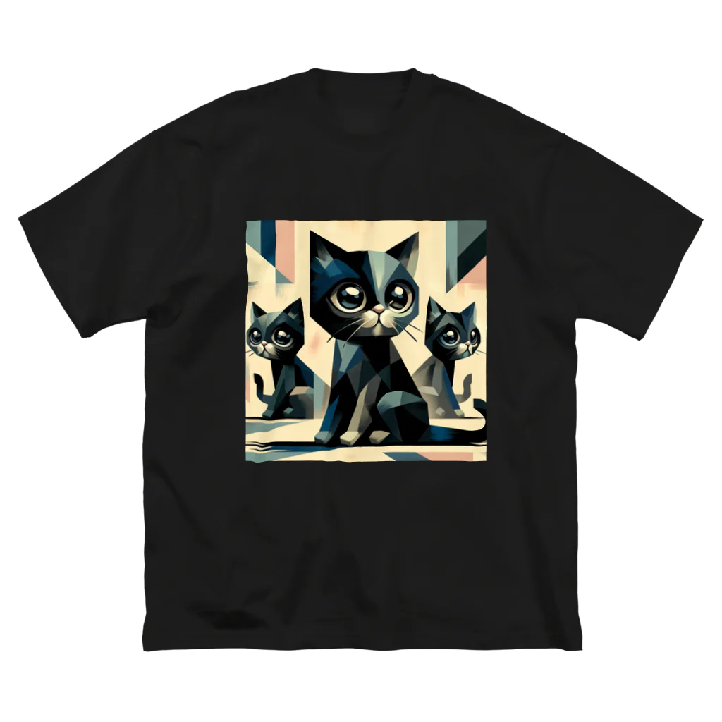 スタイル112の黒猫　キュビズム01 ビッグシルエットTシャツ