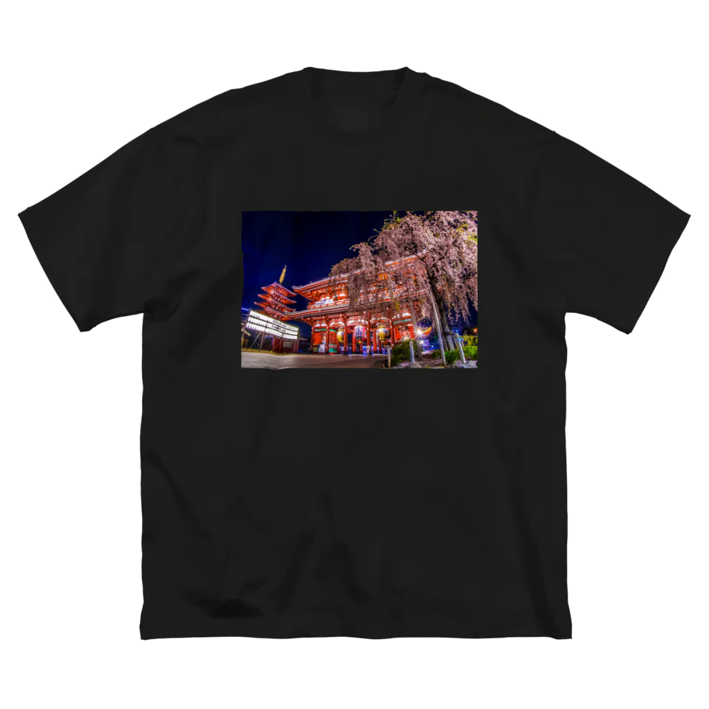 つっちーちゃんの浅草寺 宝蔵門と五重塔としだれ桜 ビッグシルエットTシャツ