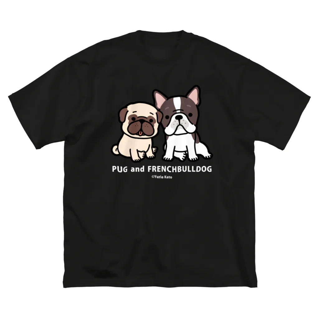 Yurie Kato ┃ パグのランランのPUG and FRENCHBULLDOG │For dark colors ビッグシルエットTシャツ