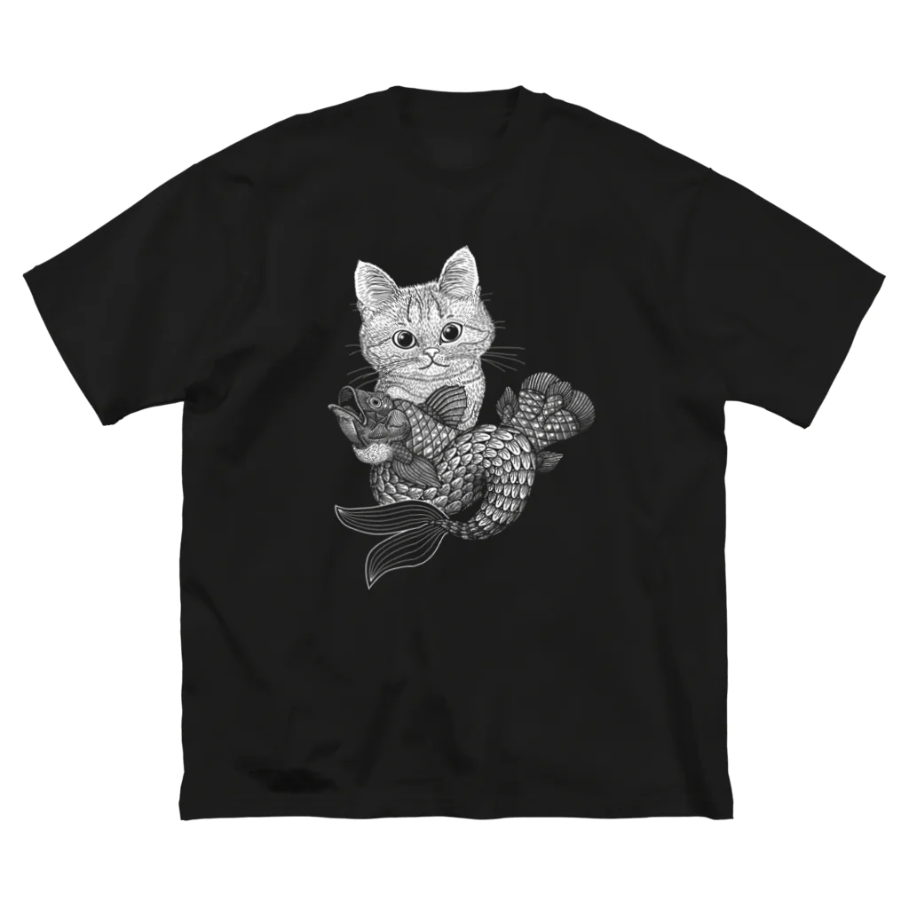 llotollの猫魚（にゃんぎょ）(白） ビッグシルエットTシャツ