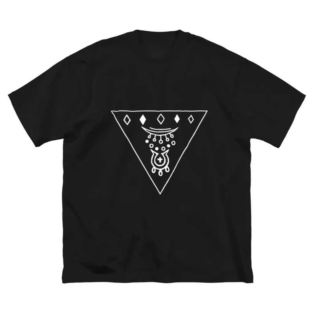 KIKITEKI_LABORATORYの閉眼逆トライアングル 白 ビッグシルエットTシャツ