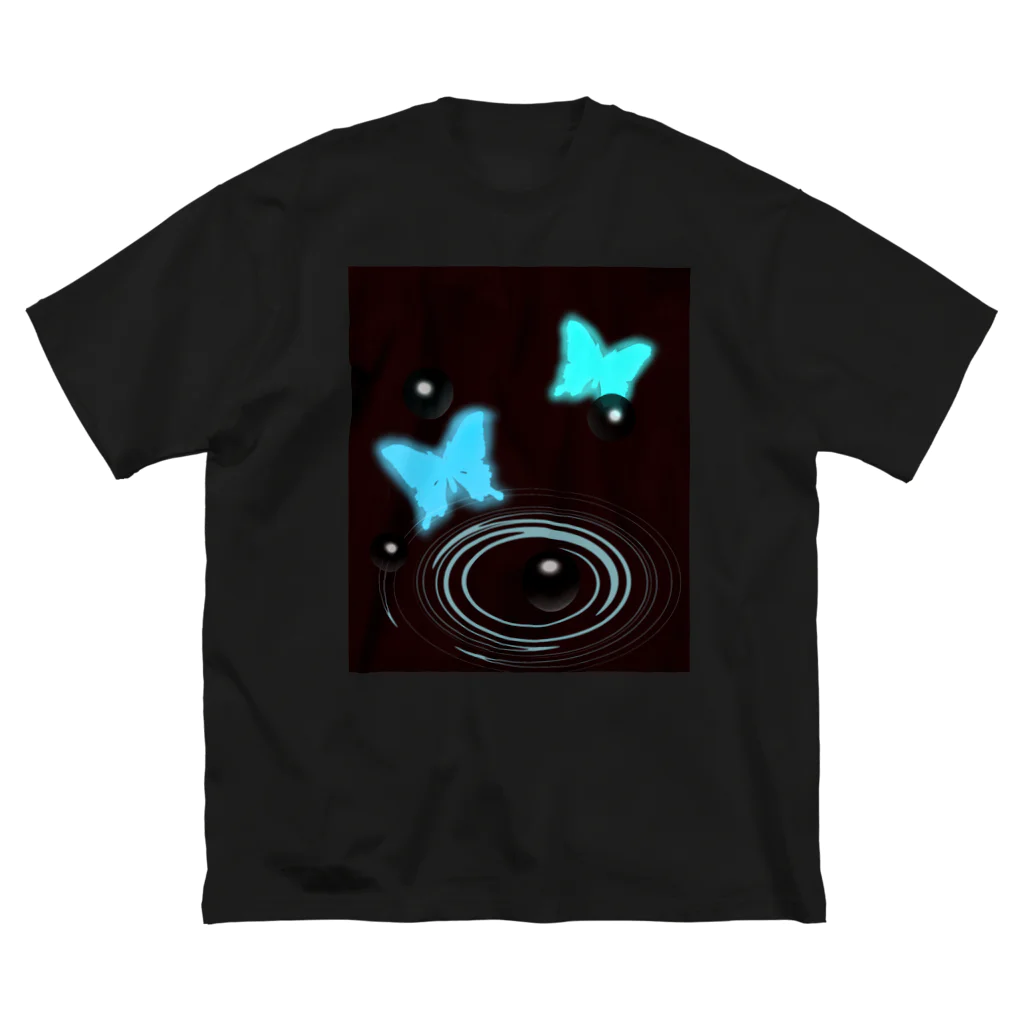 R☆worldの水の波紋と蝶 루즈핏 티셔츠