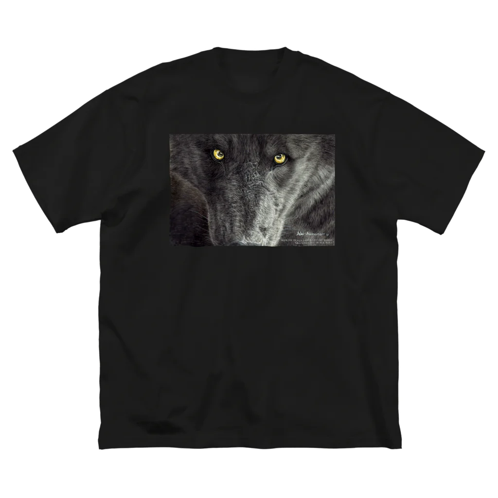 アラスカ野生動物画家きむらけいのBLACK WOLF ビッグシルエットTシャツ