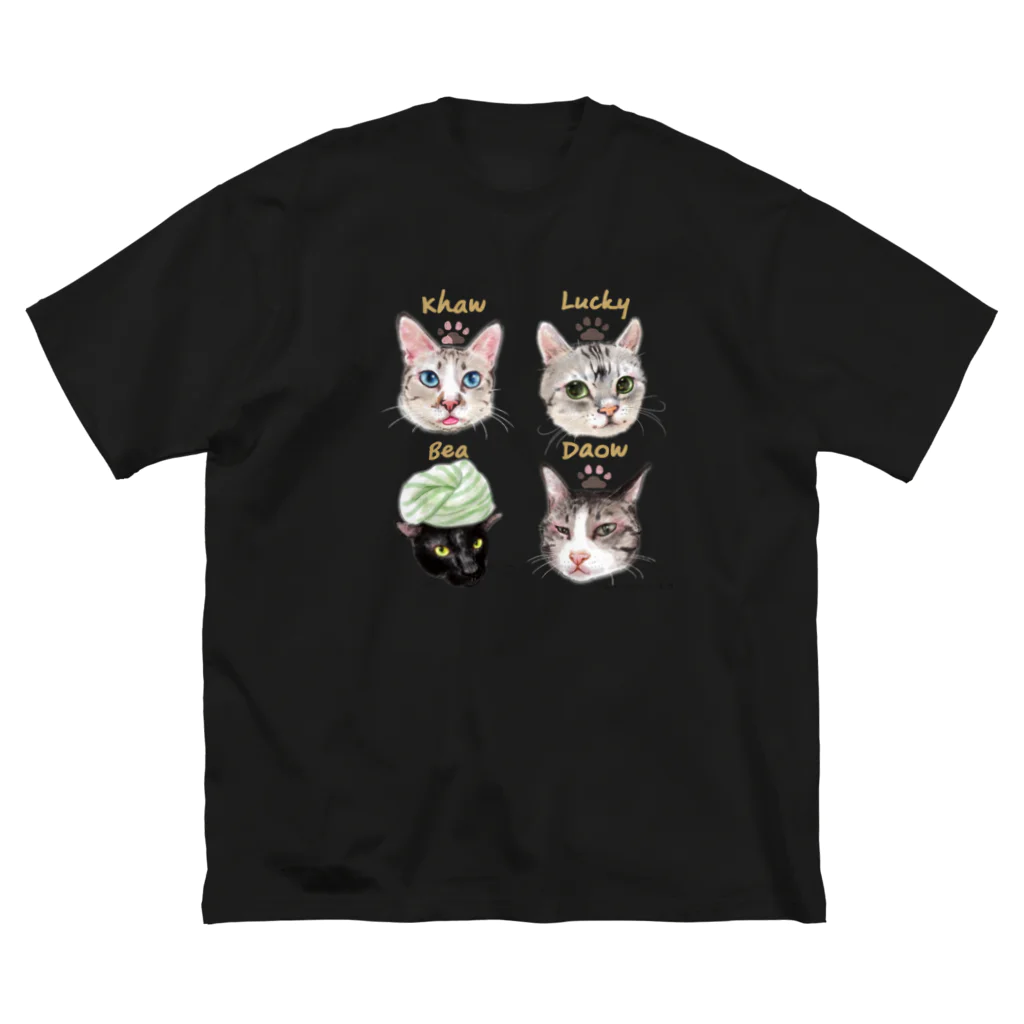 なにぬ猫-YAの＜うちの子＋にくきゅう＊ポートレート＞KHAW & DAOW＆BEA＆LUCKY ビッグシルエットTシャツ