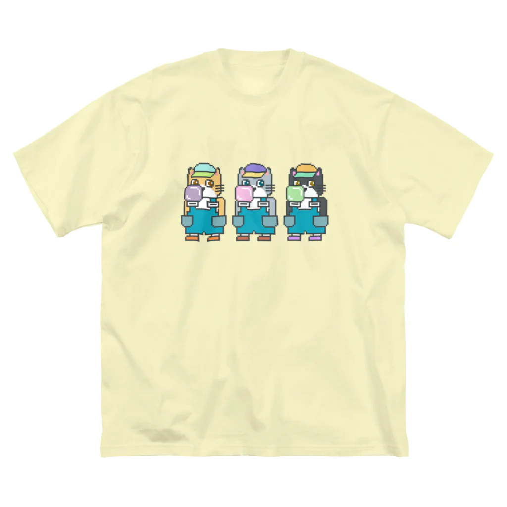 ぺんぎん24のオーバーオールのネコ3匹 ビッグシルエットTシャツ