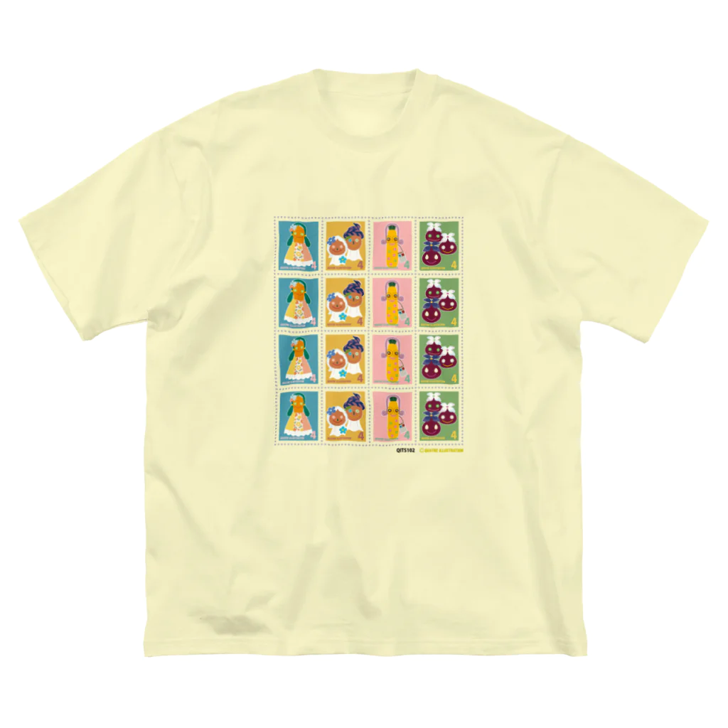 Quatre Illustrationのキャトル切手_お野菜ファッションショーA 4×4 ビッグシルエットTシャツ