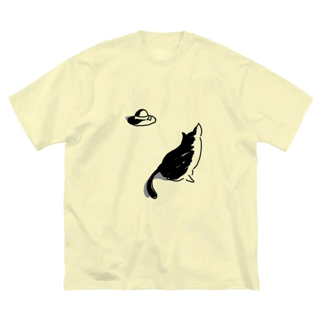 Karinsyrupの猫と帽子(黒) ビッグシルエットTシャツ