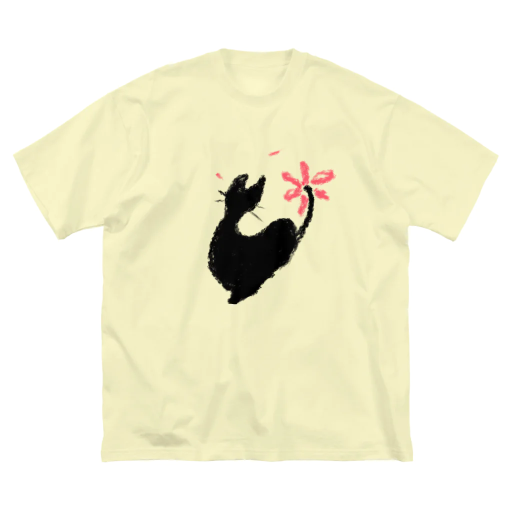 ぽまりにゃ庵のくろねことはな ビッグシルエットTシャツ