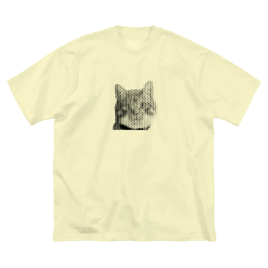 壁かべSHOP・SUZURI店のひょっこり猫さんハーフトーン ビッグシルエットTシャツ