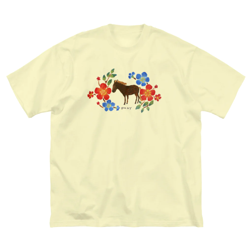 poniponiの馬と鮮やかな花 ビッグシルエットTシャツ