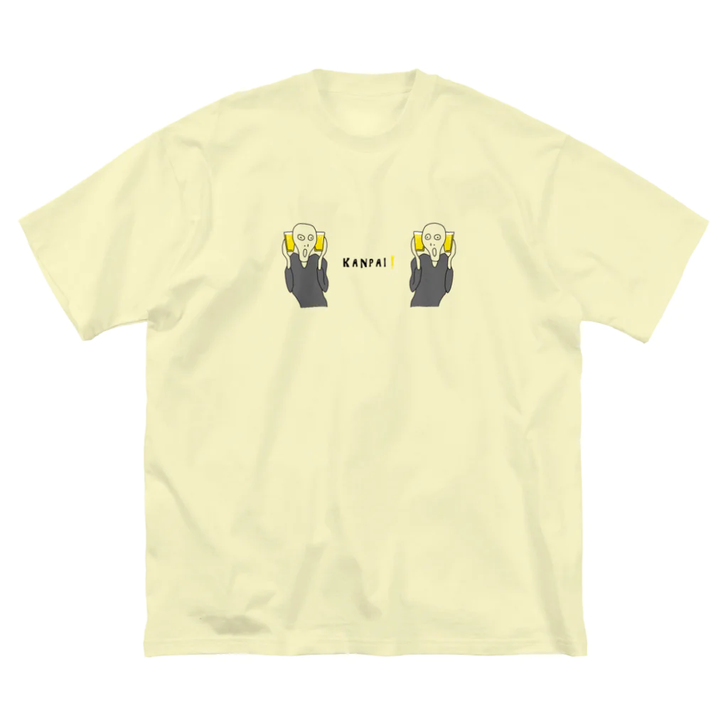 ビールとアート TM-3 Designの名画 × BEER（ムンクの叫び・Wムンク）黒線画 ビッグシルエットTシャツ