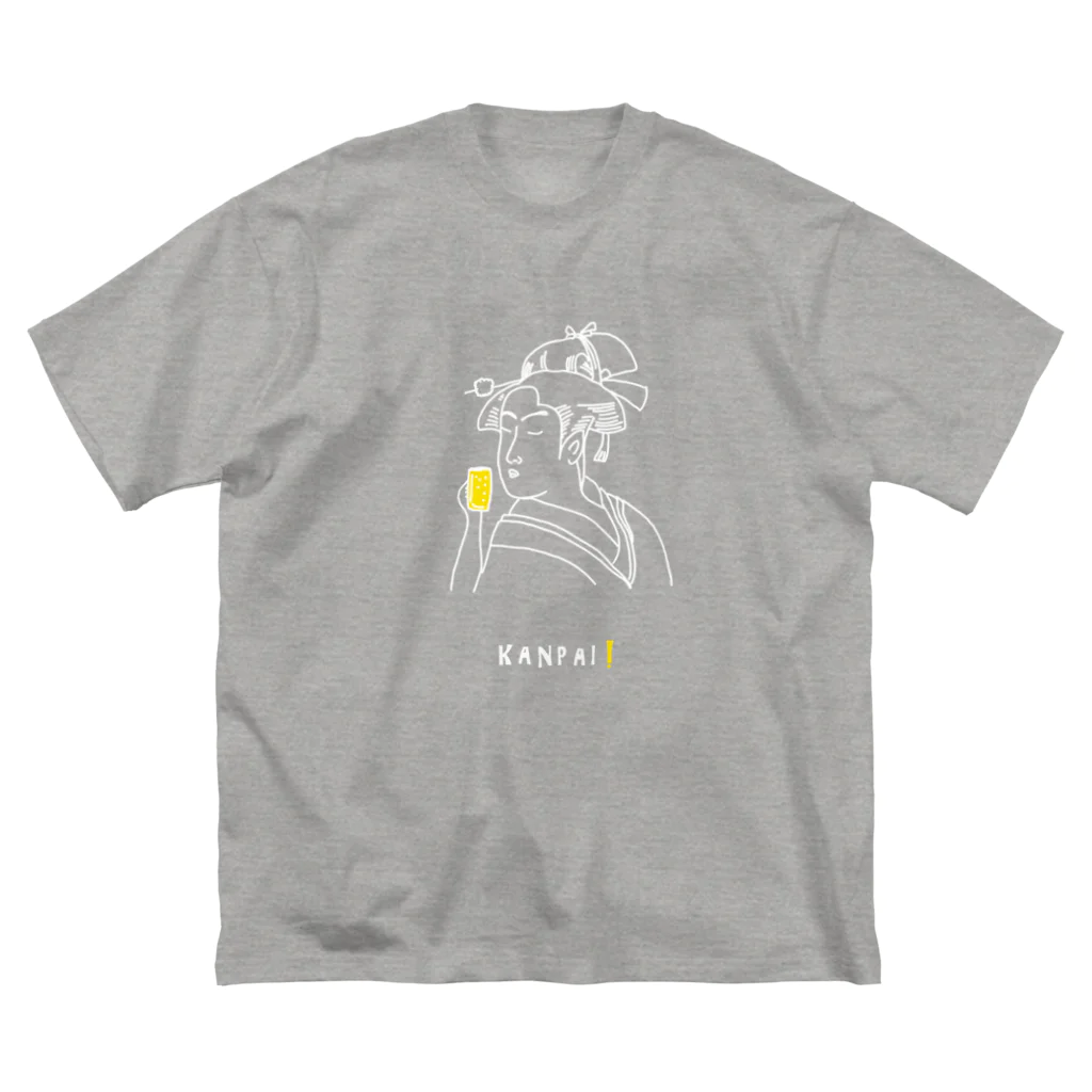 ビールとアート TM-3 Designの名画 × BEER（美人画）白線画 ビッグシルエットTシャツ