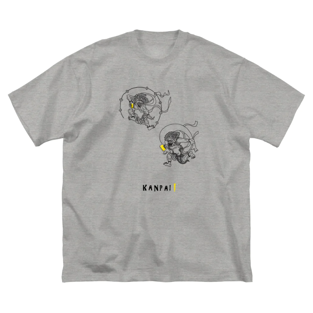 ビールとアート TM-3 Designの名画 × BEER（風神雷神）黒線画 ビッグシルエットTシャツ