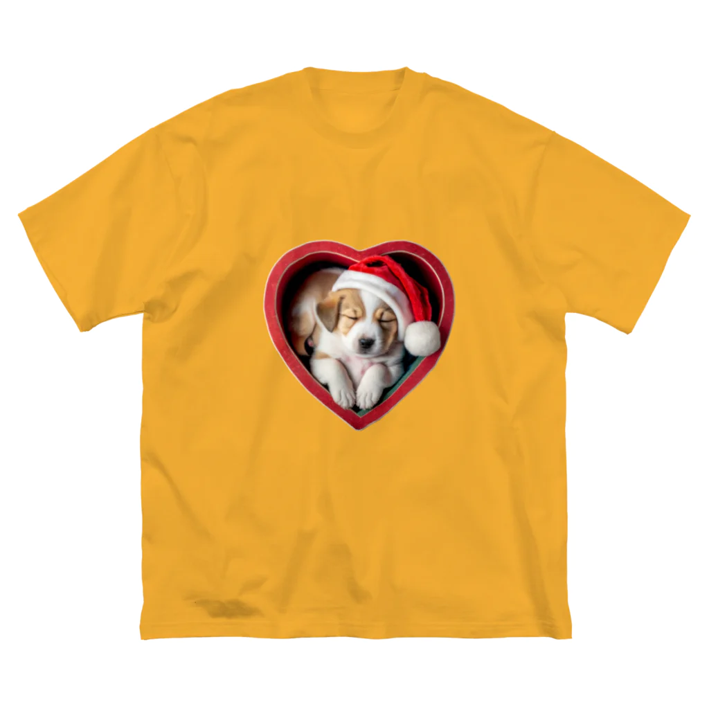 saitosekaiのクリスマスの癒しの子犬 ビッグシルエットTシャツ