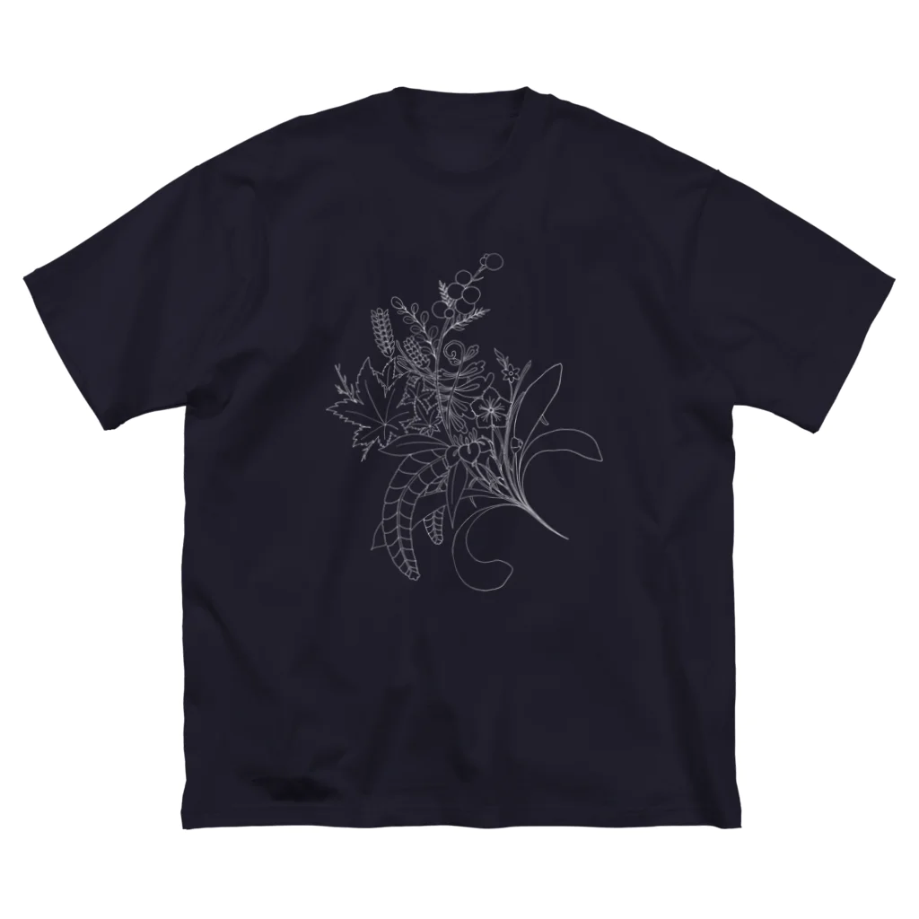 榛龍の家紋花束[白] ビッグシルエットTシャツ