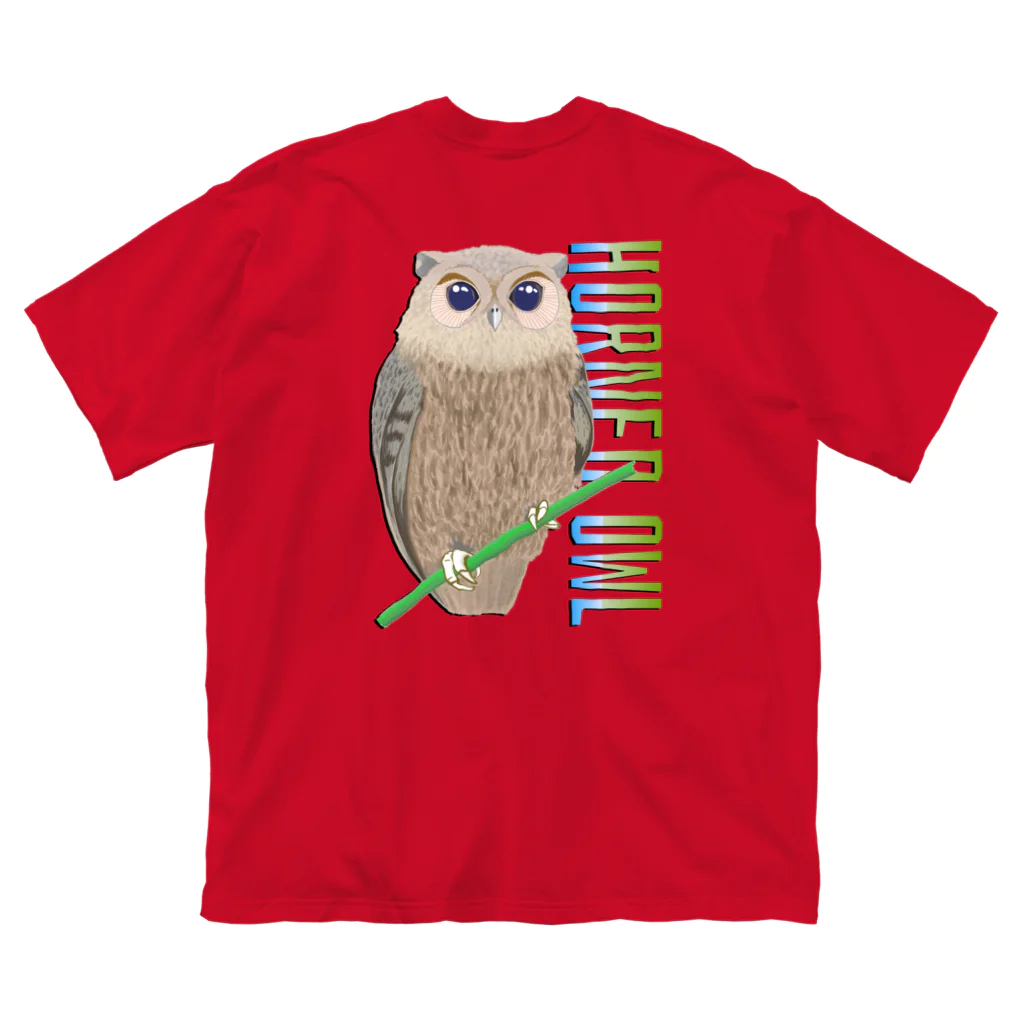 LalaHangeulのHORNED OWL (ミミズク)　バックプリント ビッグシルエットTシャツ