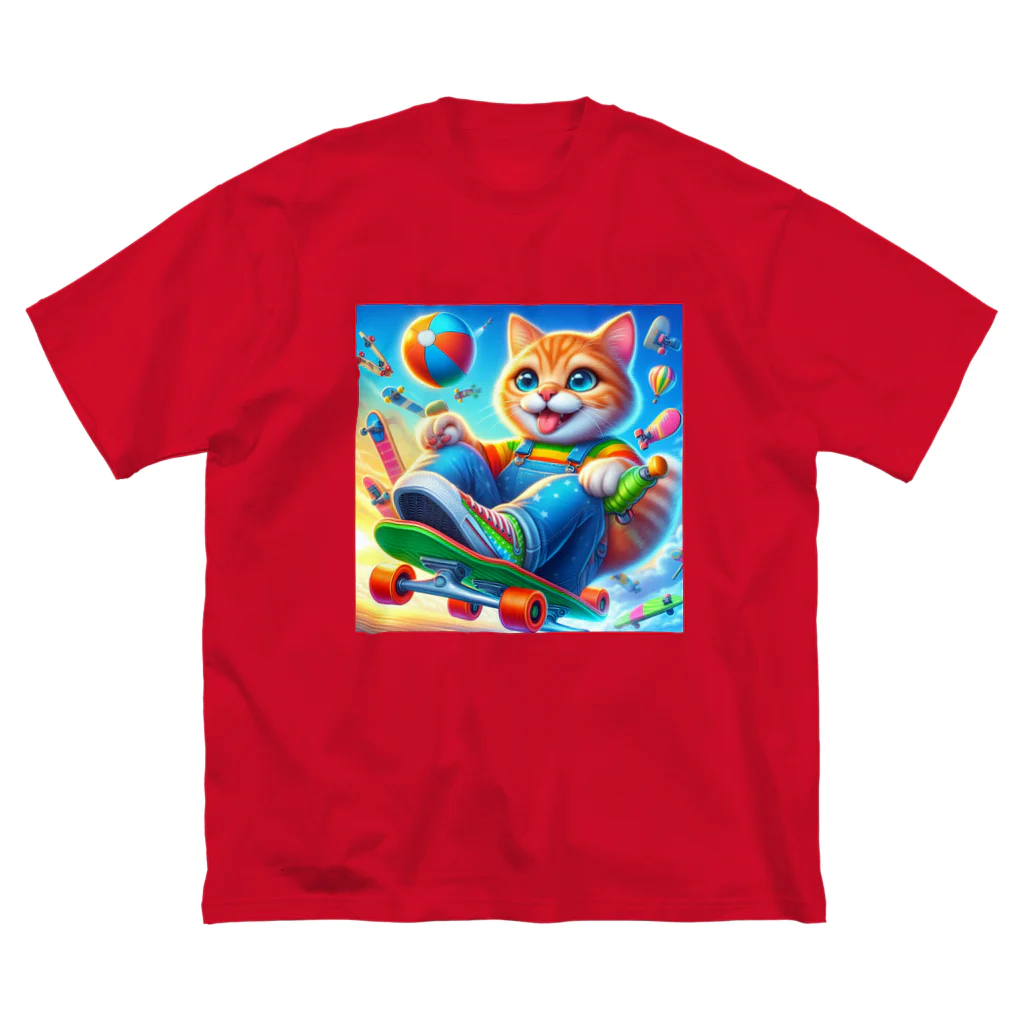 ニャーちゃんショップのスケボーキャット ビッグシルエットTシャツ