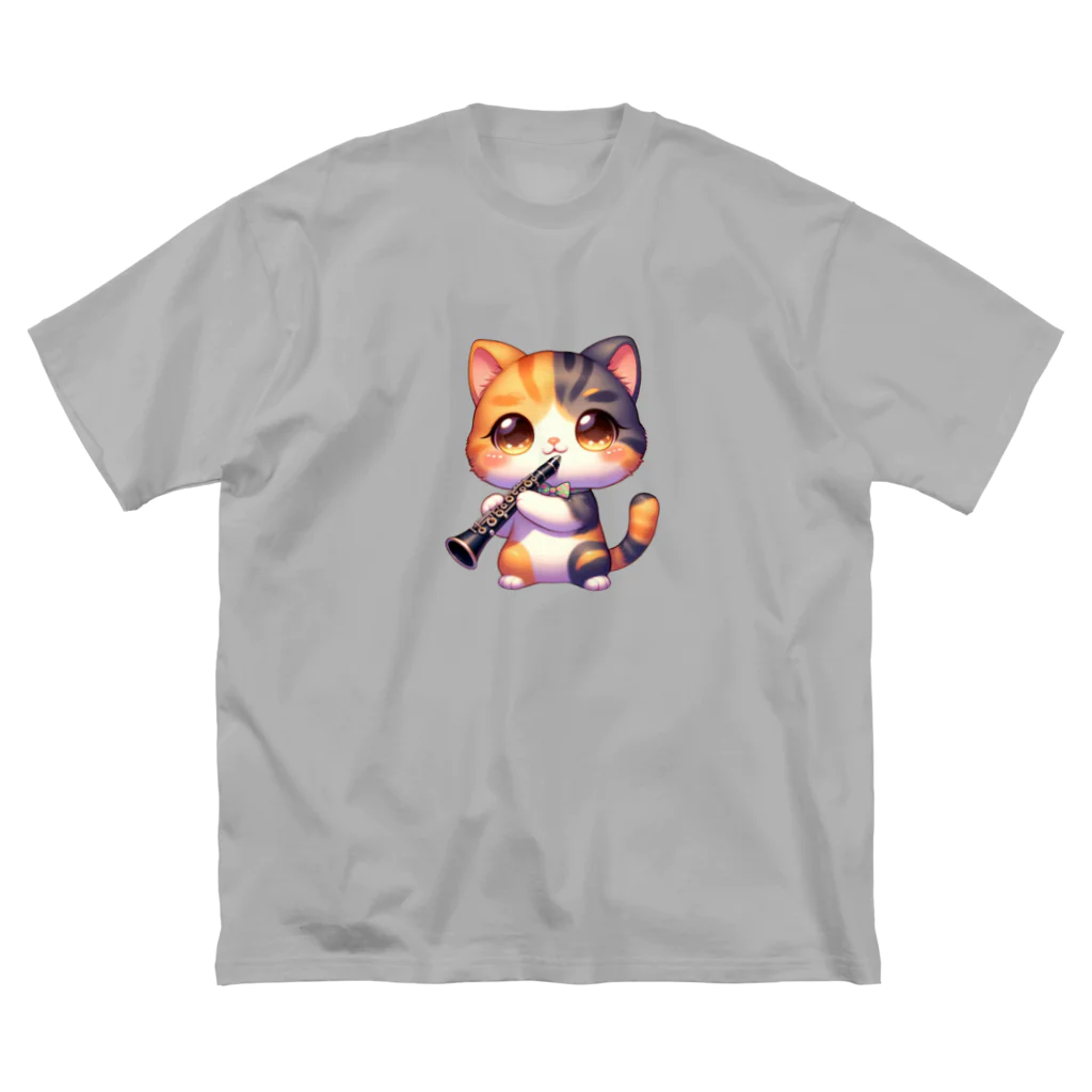 吹奏楽デザインのクラリネット ×猫1 ビッグシルエットTシャツ