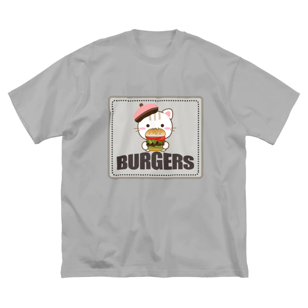 little lion house公式ショップ（大人のためのねこ）のバーガーを食べる大人のためのねこ ビッグシルエットTシャツ