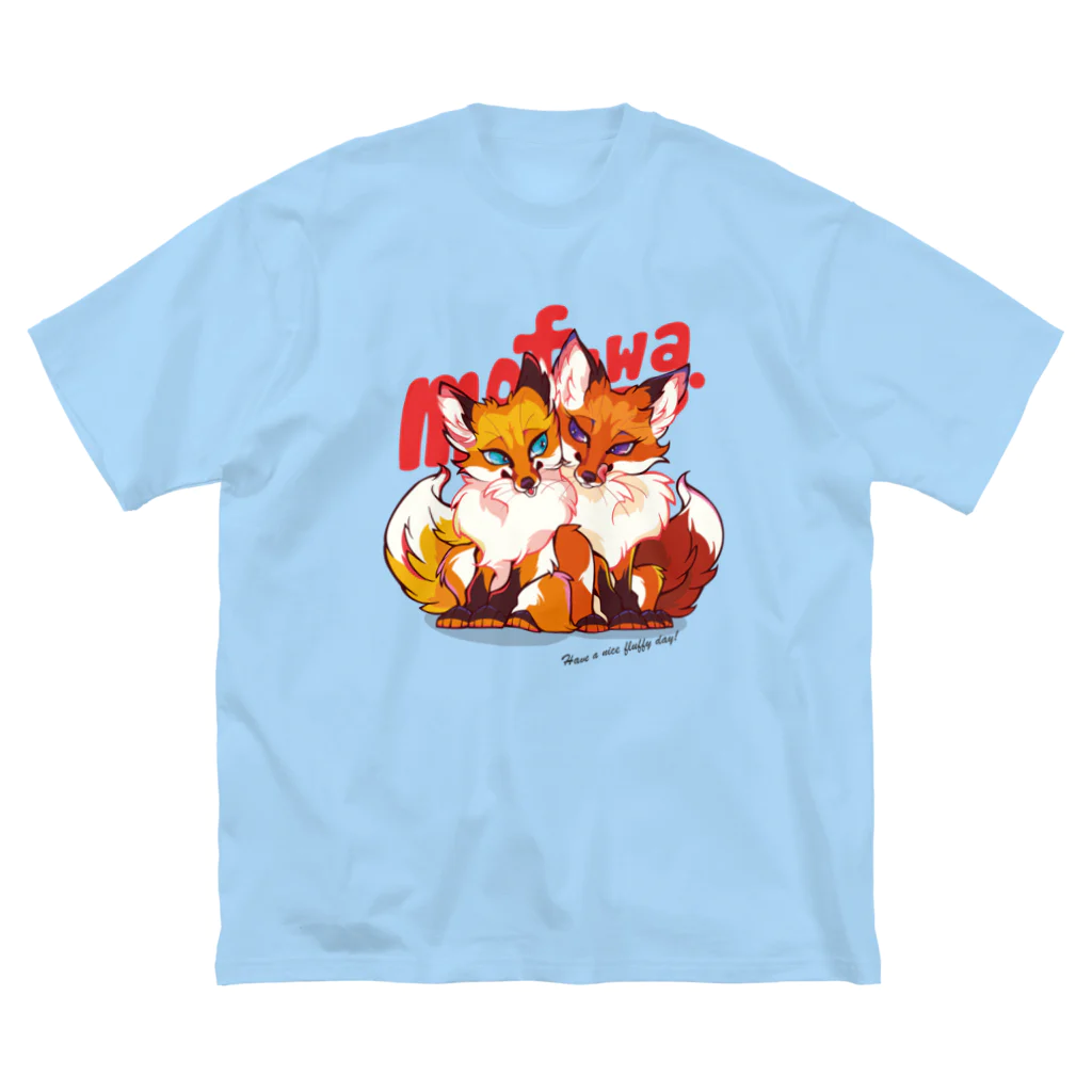 mofuwaのFOX TWINS(white) ビッグシルエットTシャツ