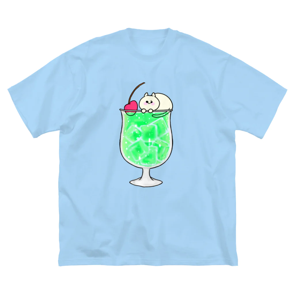 ごはんのメロン猫ソーダ ビッグシルエットTシャツ