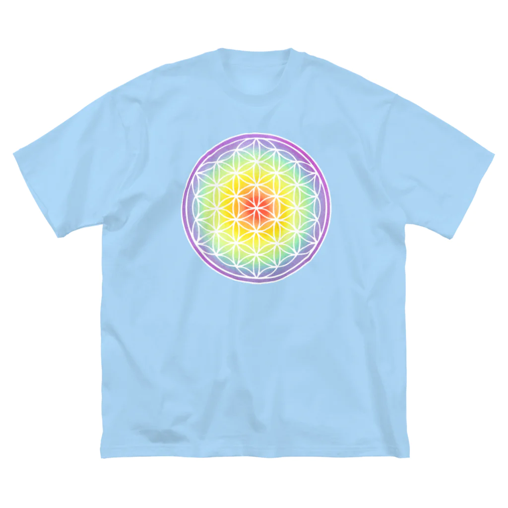  Pastel Design Art 天使のお部屋のパステルフラワーオブライフ（虹） Big T-Shirt