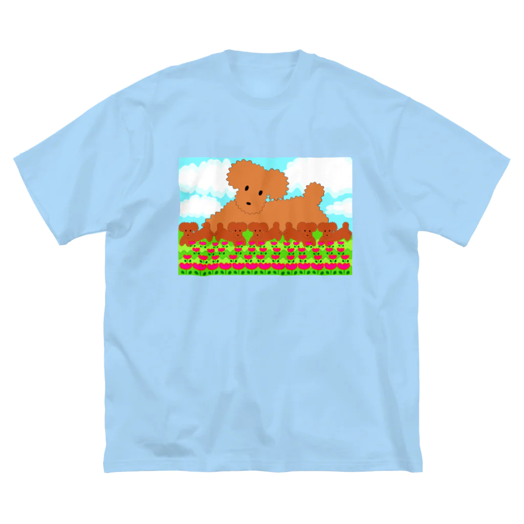 ✨🌈✨ユラクラカン🇯🇵 ✨🌈✨の🐩picnicプードルファミリー🌷 ビッグシルエットTシャツ