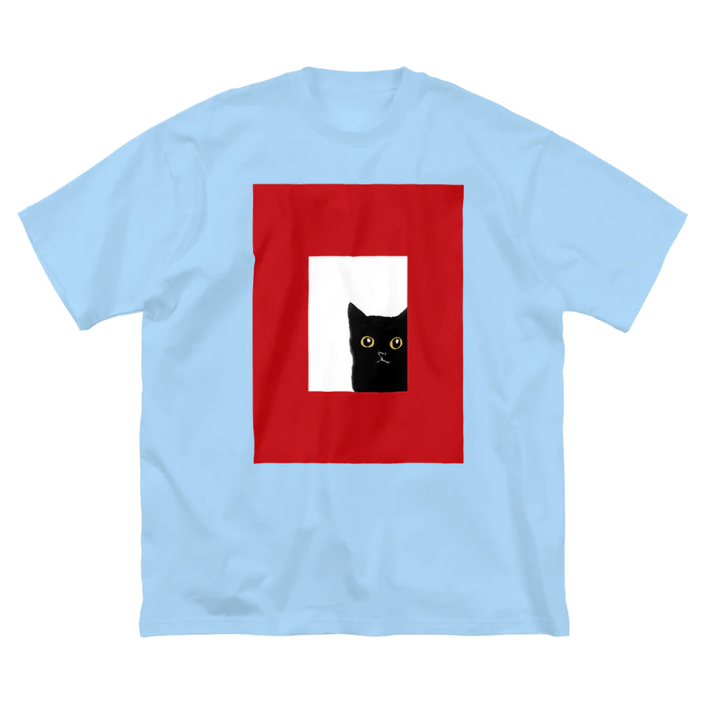 WAMI ARTの赤い窓と黒猫 ビッグシルエットTシャツ