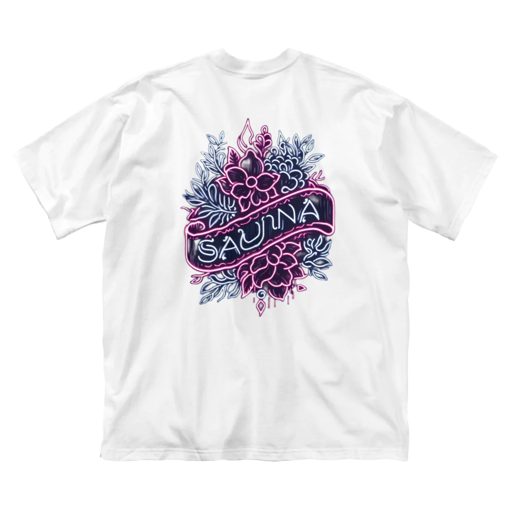 N SAUNA LOGOのネオン風花柄サウナロゴ11　花柄ver.4 ビッグシルエットTシャツ