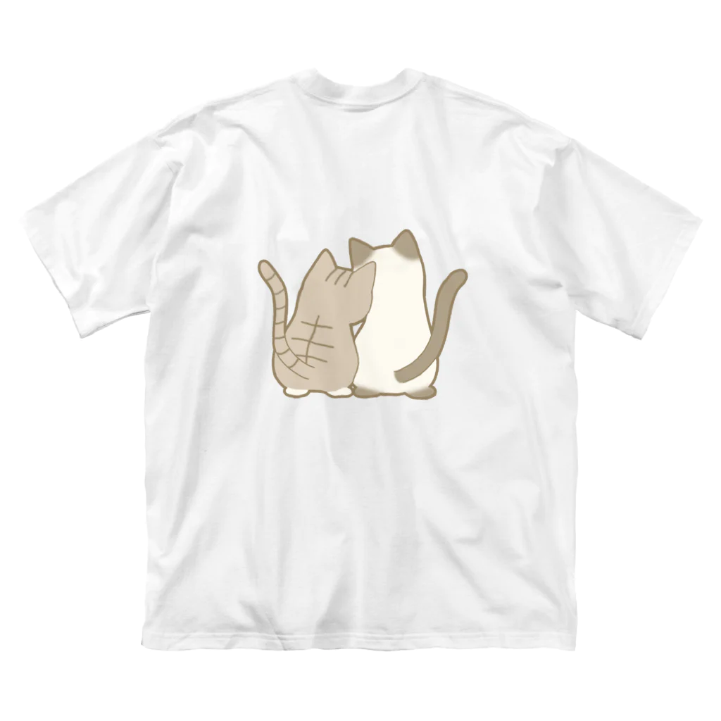 かわいいもののおみせ　いそぎんちゃくの表裏印刷　仲良し猫　キジ白&ポインテッド ビッグシルエットTシャツ
