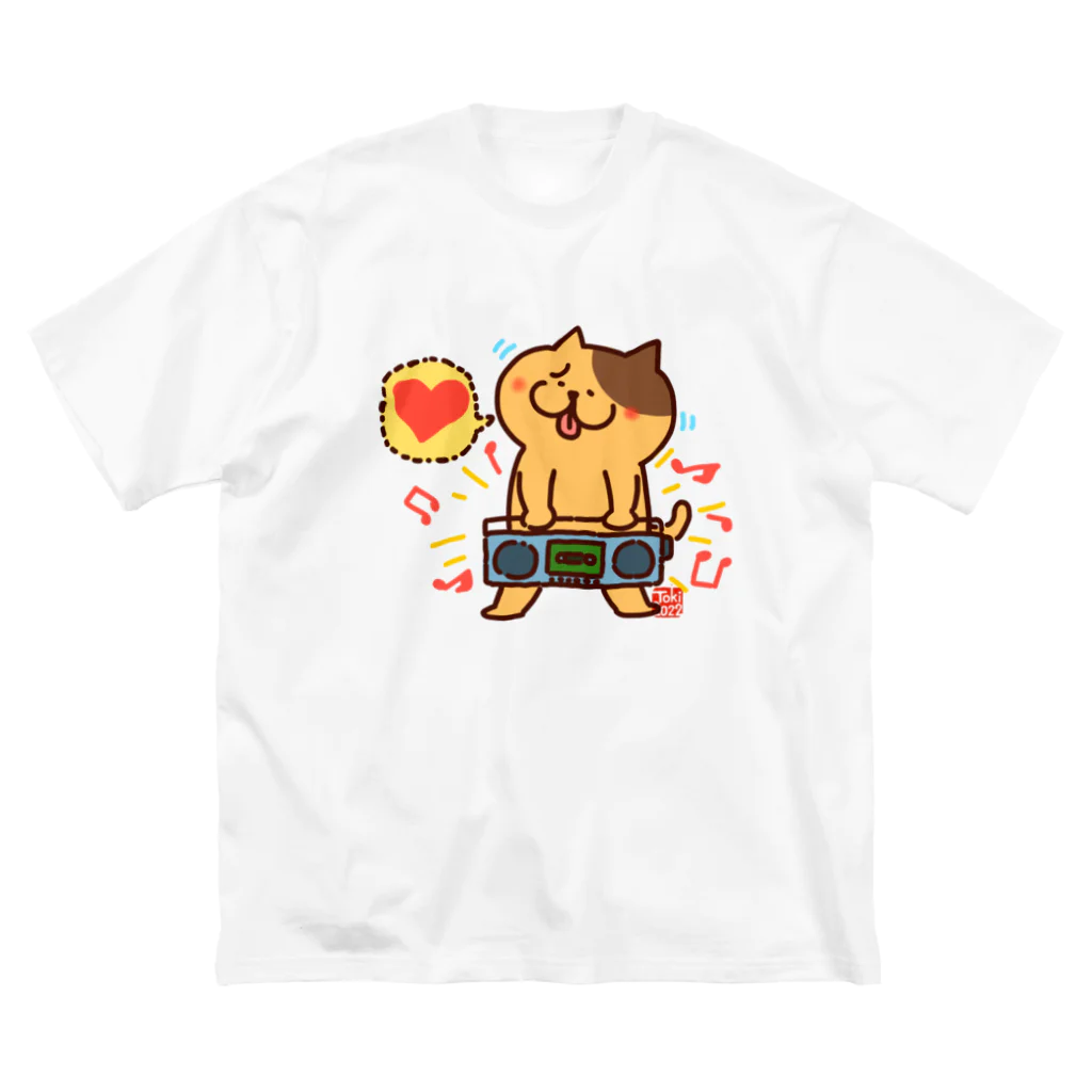 tokisanのラジカセ大好き猫 ビッグシルエットTシャツ