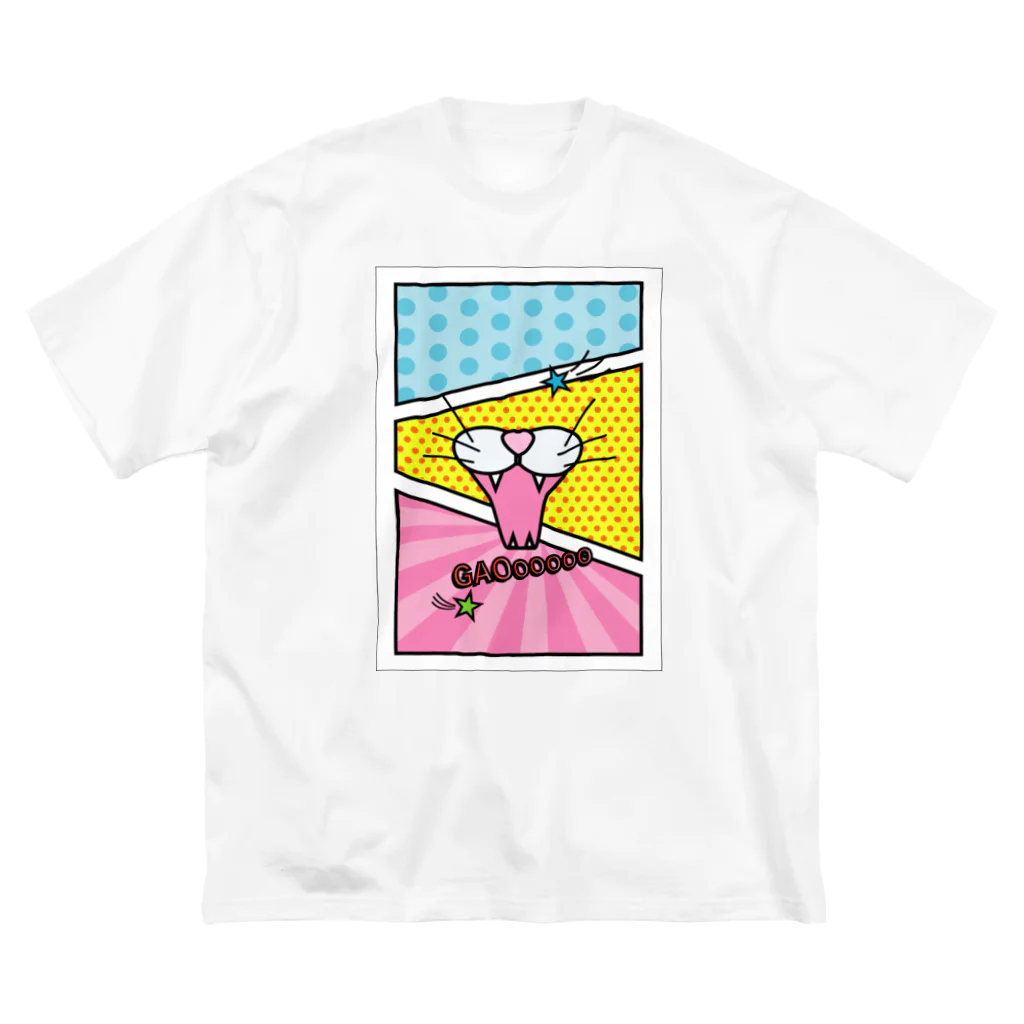 Yuzu-Natsumeのアメコミ風な猫 ビッグシルエットTシャツ