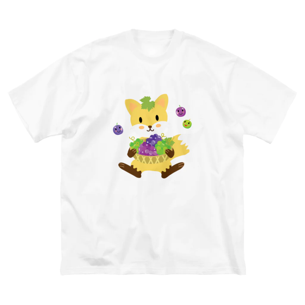 ばんぶーむーんのお店😺のかわいいキツネとブドウ ビッグシルエットTシャツ