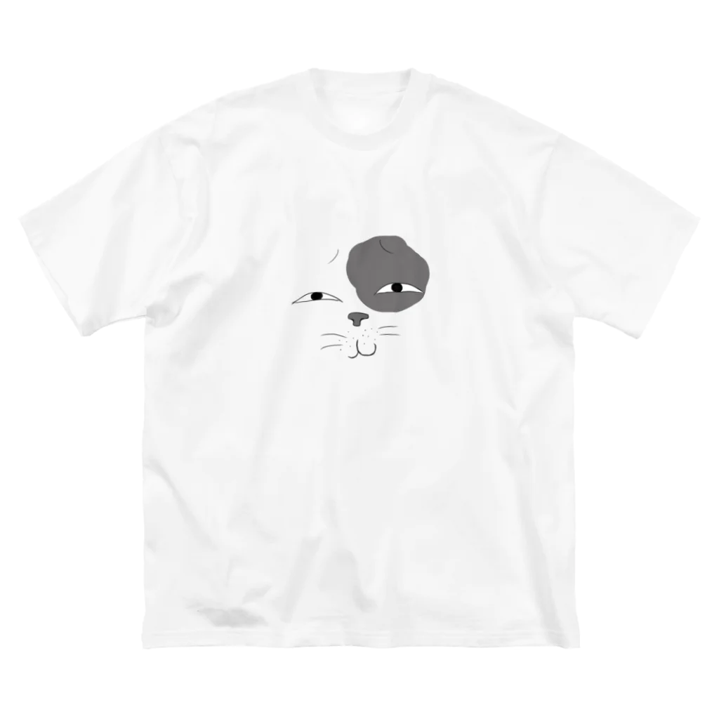 む。のみくだし猫(グレー) ビッグシルエットTシャツ