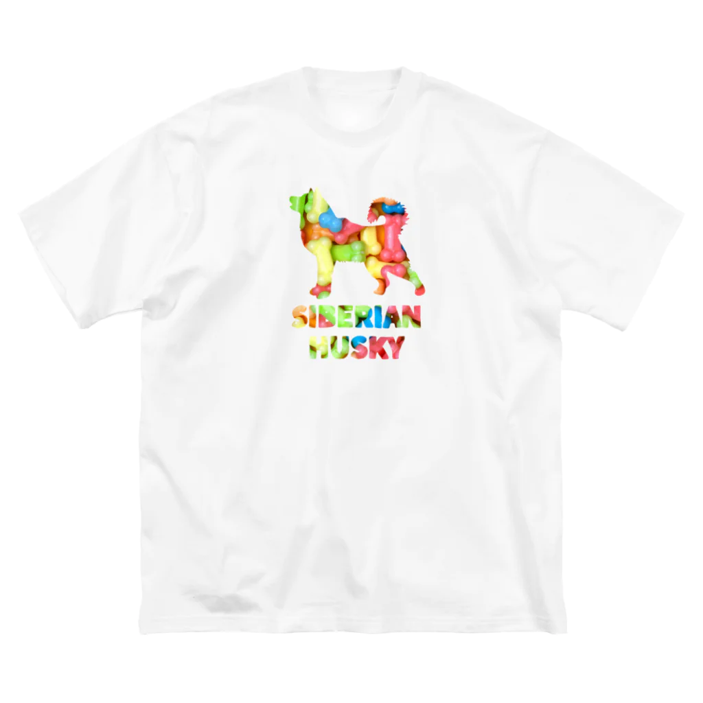 onehappinessのシベリアン ハスキー　骨ガム ビッグシルエットTシャツ