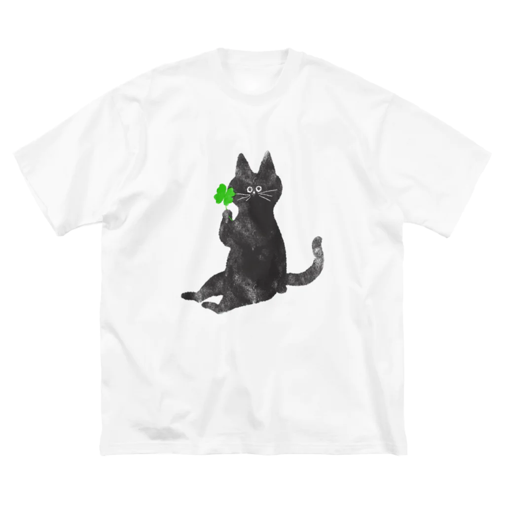 asako-shopの四葉のクローバーとねこ🍀 ビッグシルエットTシャツ