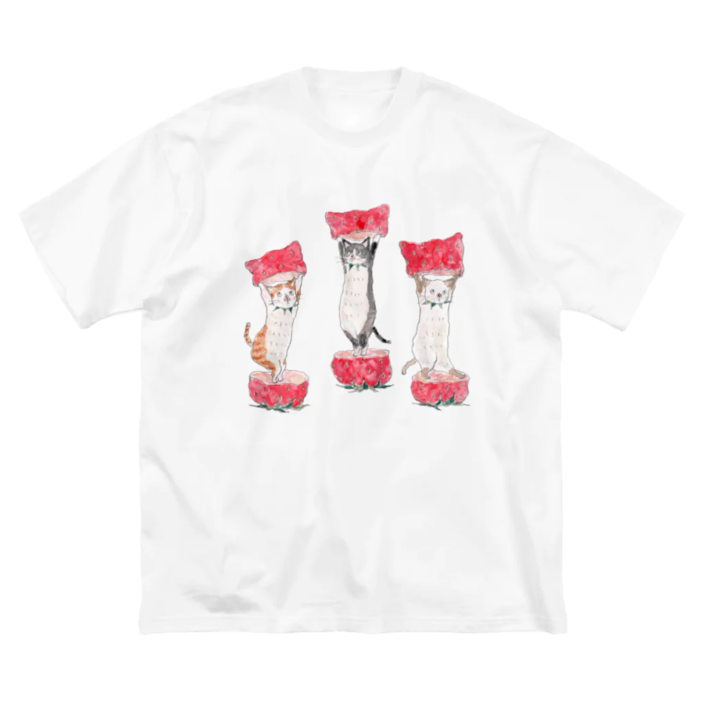 トコロコムギのいちごにゃんこ 루즈핏 티셔츠