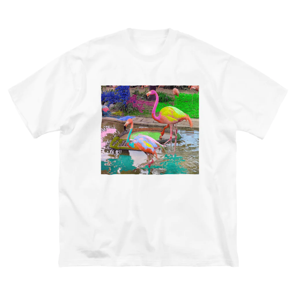 ShuszloのFlamingos covered with color  ビッグシルエットTシャツ