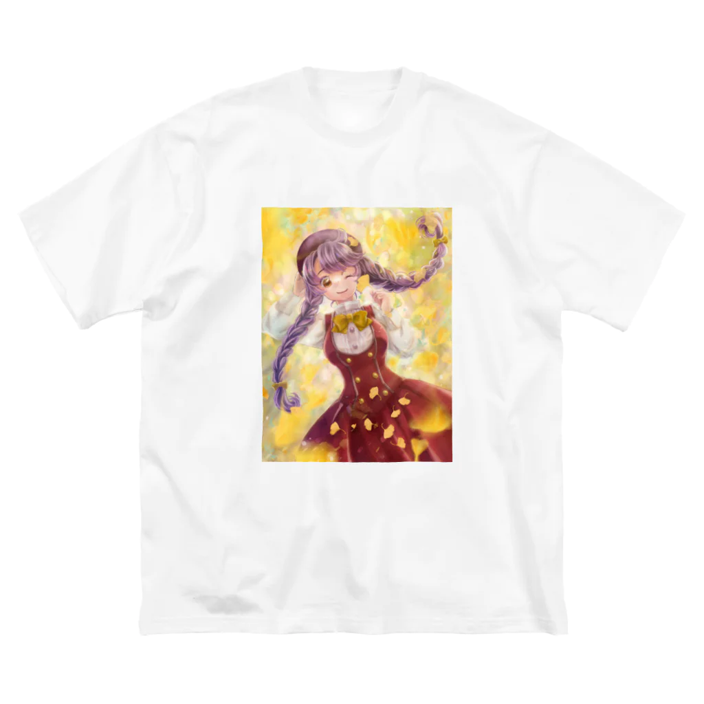 なたねこにゃんの銀杏少女 ビッグシルエットTシャツ