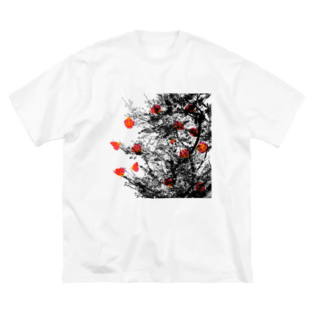 shi-chi Labo graph(詩一）の黒桜に木蓮蝶 ビッグシルエットTシャツ