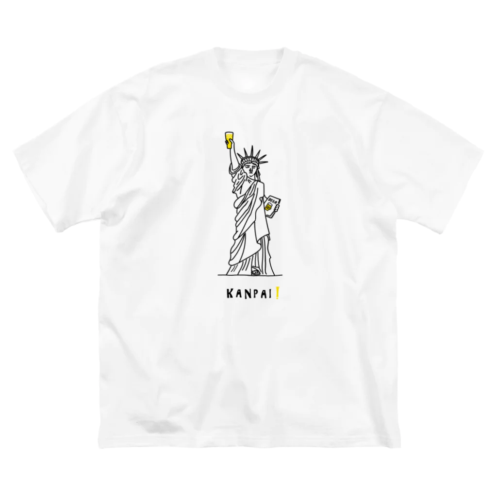 ビールとアート TM-3 Designの彫刻 × BEER（自由の女神）黒線画 ビッグシルエットTシャツ