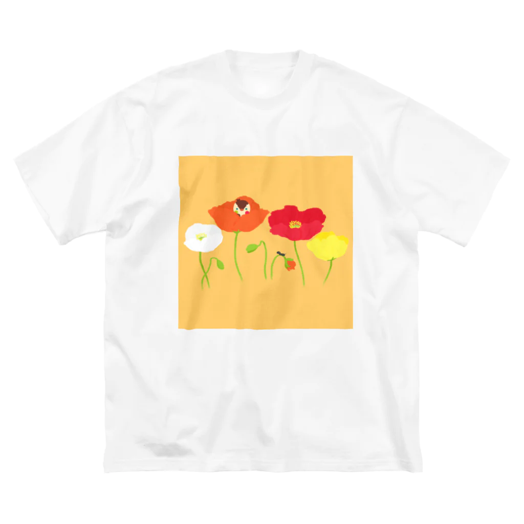 月見里 雀 -yamanashi suzume-のポピーと雀 ビッグシルエットTシャツ