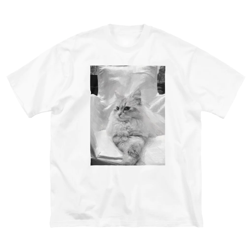 Maarjaara_Maarjaaraの白い猫と白い椅子_2 ビッグシルエットTシャツ