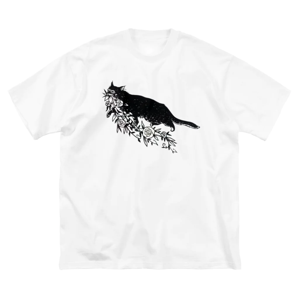 切り絵草太の花咥え猫 Big T-Shirt