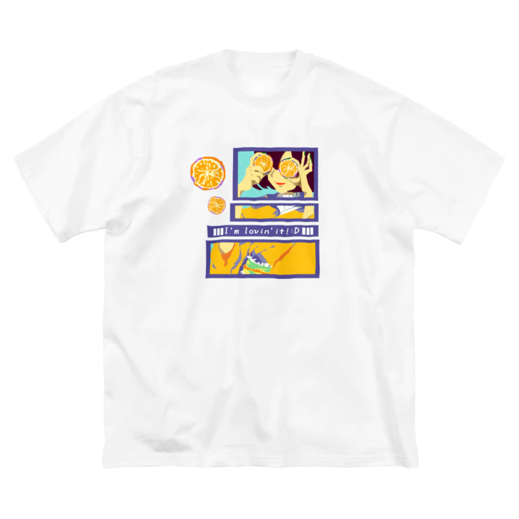 GOODS SHOP【そぞろな小窓】 SUZURI店の【I'm lovin' it! :D -orange-】 ビッグシルエットTシャツ