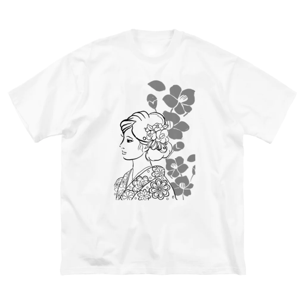 ki’s stampのWabisabiー椿(モノクロ) ビッグシルエットTシャツ