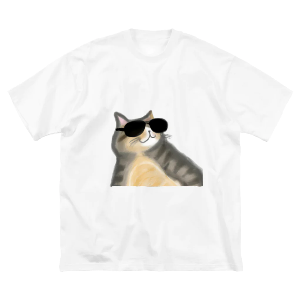 Cyber Chickenのサングラスをかけた太った猫_01 ビッグシルエットTシャツ