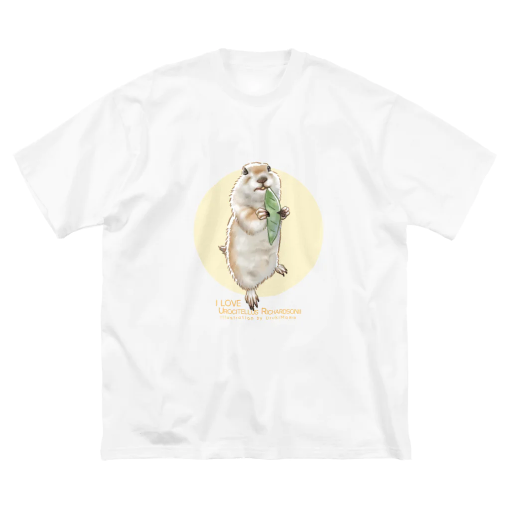 卯月まめのもふもふイラスト屋さんの【No.8】I LOVE UROCITELLUS RICHARDSONII ビッグシルエットTシャツ