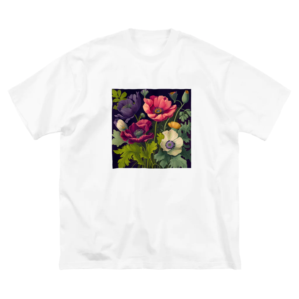 botanicalartAIのアネモネのボカニカルアートイラスト ビッグシルエットTシャツ